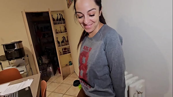 She comes home from work and I wait for her to give her my huge cock.